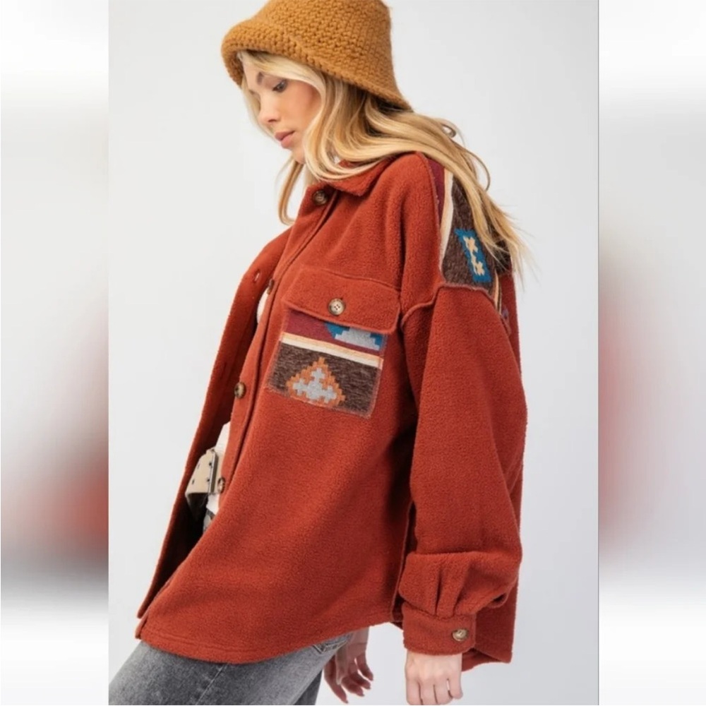 Easel Rust Button Fleece Shacket - Picture 8 of 8
